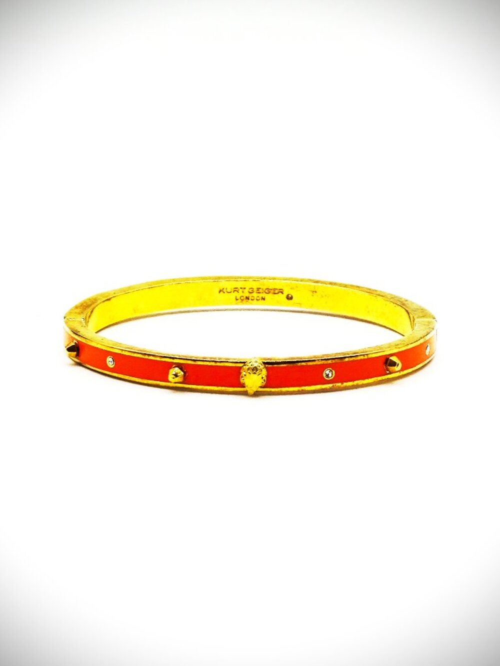 KURT GEIGER LONDON Gold Plated Eagle Motif Orange Enamel Hinged Bangle Bracelet
